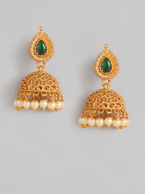 

Anouk Green & White Gold-Plated Beaded Dome Shaped Jhumkas