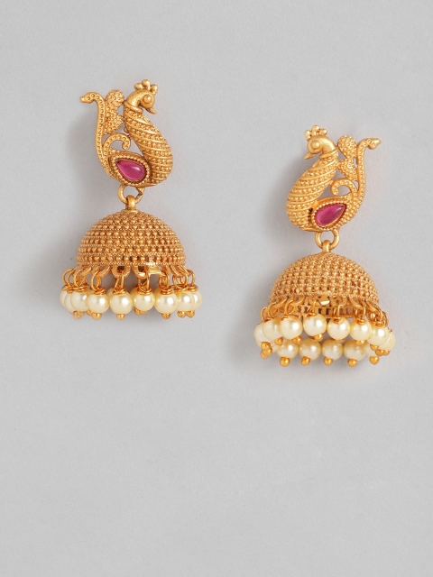 

Anouk Fuchsia & White Gold-Plated Beaded Peacock Shaped Jhumkas