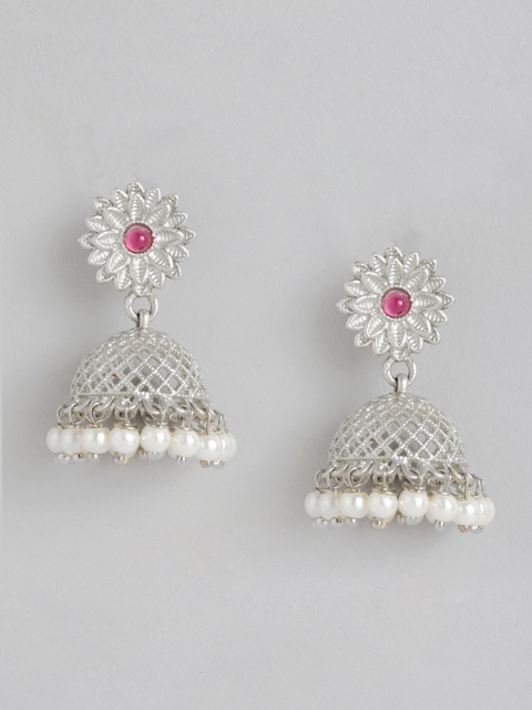 

Anouk Silver-Toned & White Dome Shaped Jhumkas Earrings