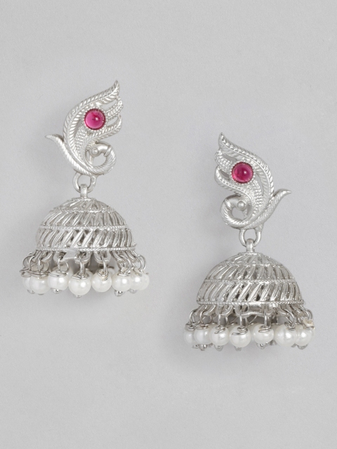 

Anouk Silver-Plated Pink Peacock Shaped Jhumkas