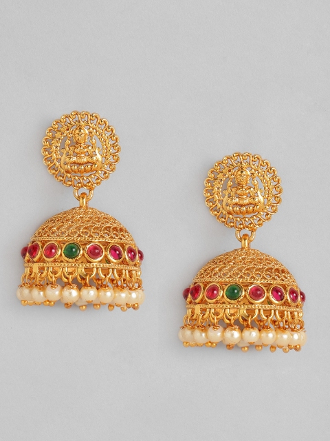 

Anouk Gold-Plated Multicoloured Dome Shaped Temple Jhumkas Earrings, Multi