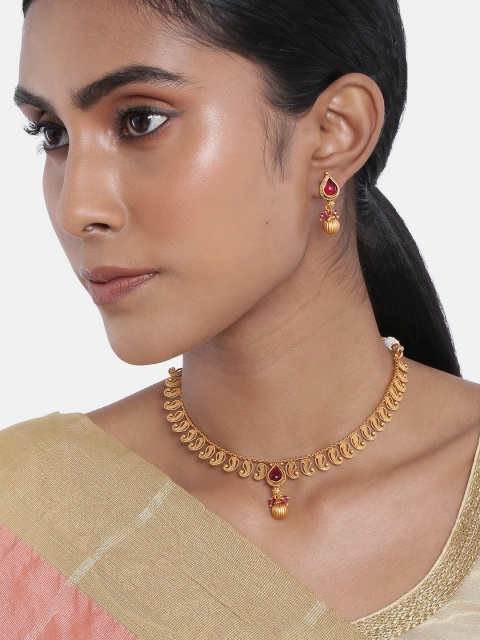 

Anouk Gold-Plated & Fuchsia Stone-Studded Beaded Jewellery Set
