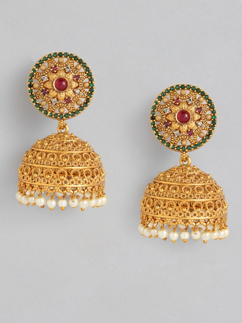 

Anouk Gold-Plated & Green Dome Shaped Jhumkas