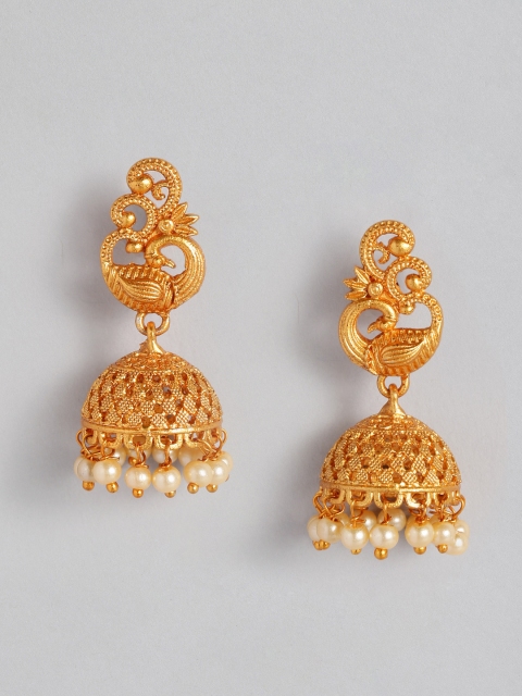 

Anouk Antique Gold-Plated & White Peacock Shaped Jhumkas