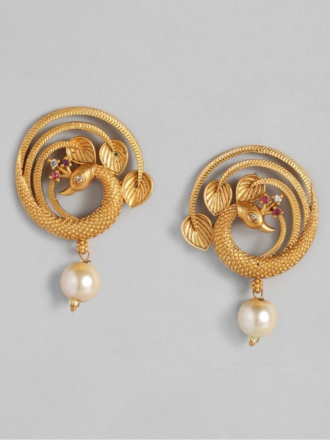 

Anouk Gold-Plated & Fuchsia Peacock Shaped Drop Earrings