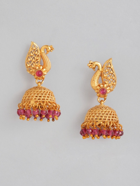 

Anouk Gold-Plated & Red Dome Shaped Jhumkas