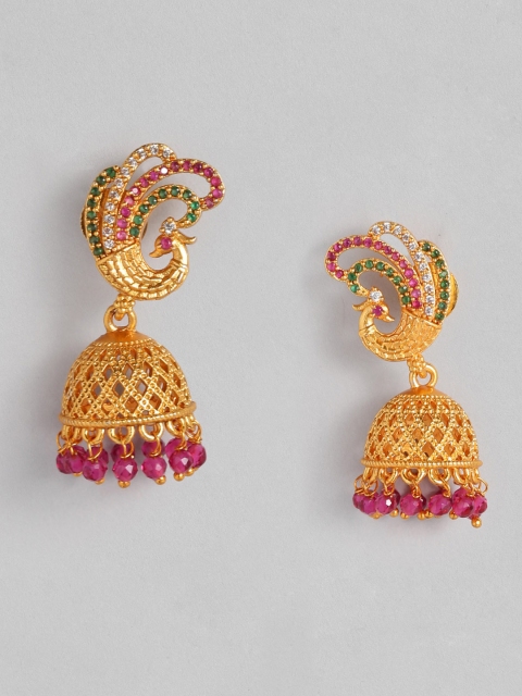 

Anouk Gold-Plated & Pink Peacock Shaped Jhumkas
