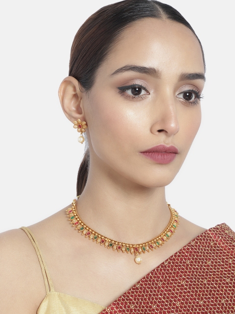 

Anouk Pink & Green Gold-Plated Beaded Jewellery Set