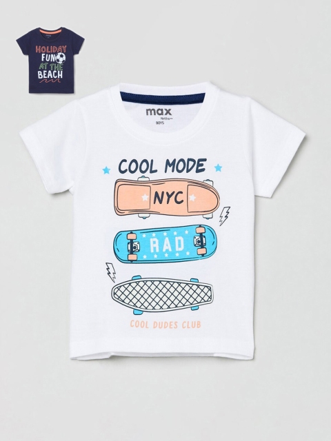 

max Boys Pack Of 2 Navy Blue & White Typography Printed Cotton T-Shirts
