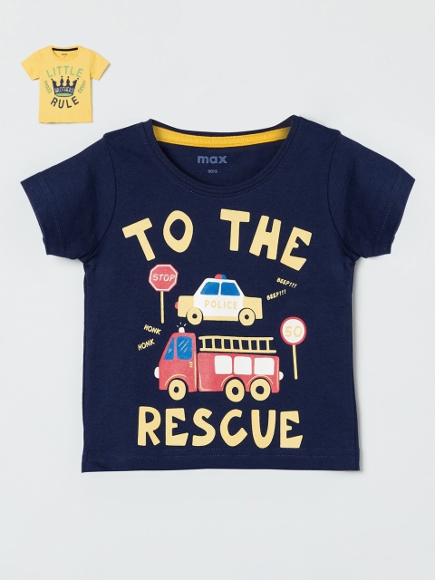 

max Boys Pack of 2 Multicolored Printed Regular Cotton T-shirts, Multi