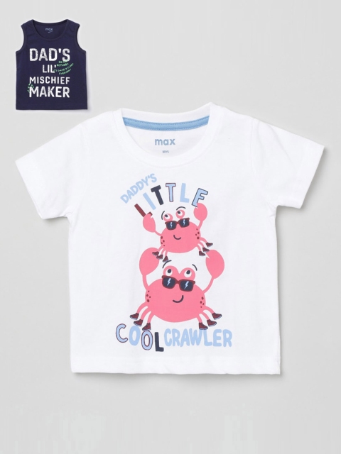 

max Boys White Navy Set of 2 Pure Cotton T-shirts