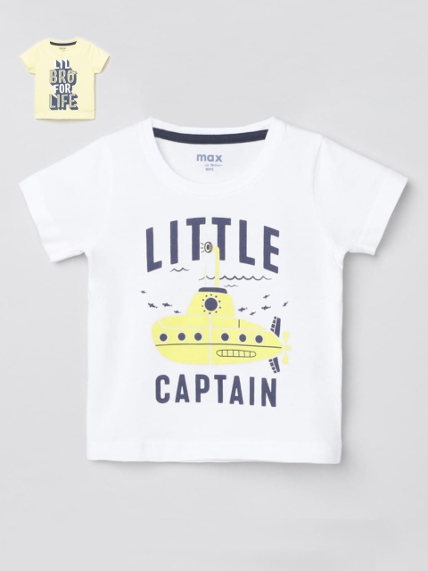 

max Boys Yellow & White Typography Printed T-shirt