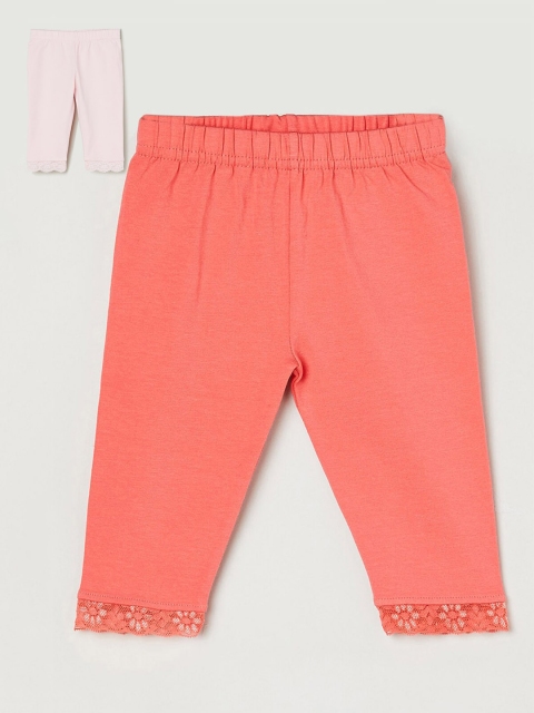 

max Kids-Girls Set of 2 Coral & Pink Solid Leggings