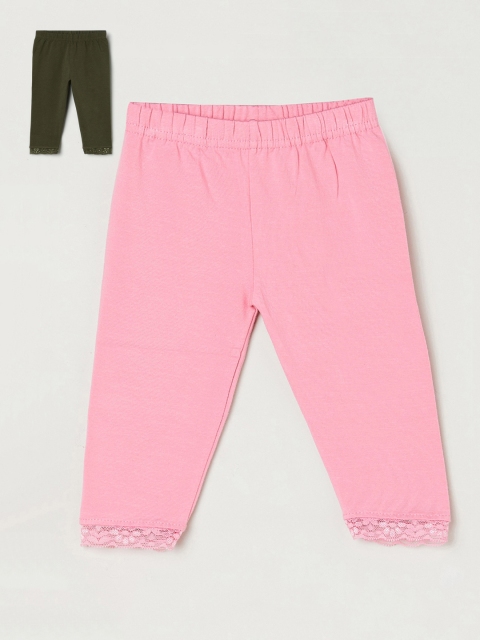 

max Girls Pack of 2 Green & Pink Lace Details Leggings