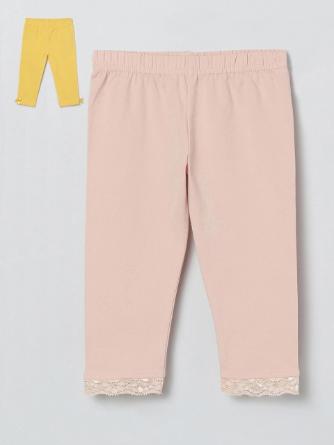 

max Girls Pack Of 2 Peach-coloured & Yellow Leggings