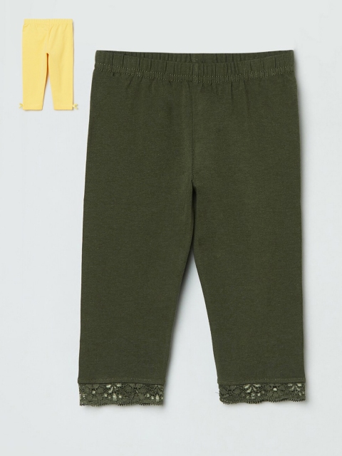 

max Girls Pack Of 2 Yellow & Green Solid Ankle Length Leggings
