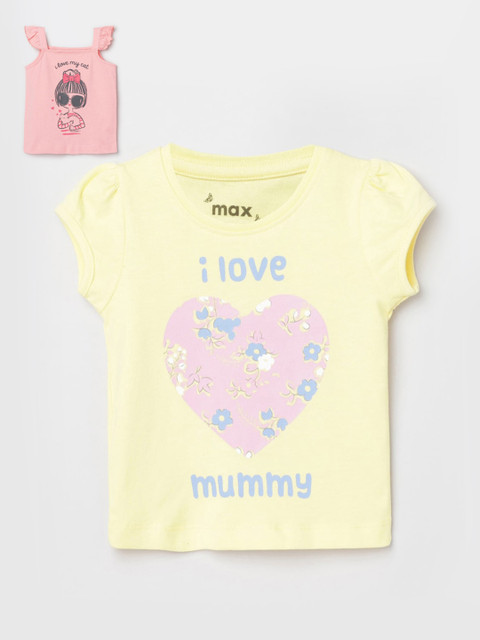 

max Girls Pack Of 2 Peach & Yellow Graphic Printed Regular Tops
