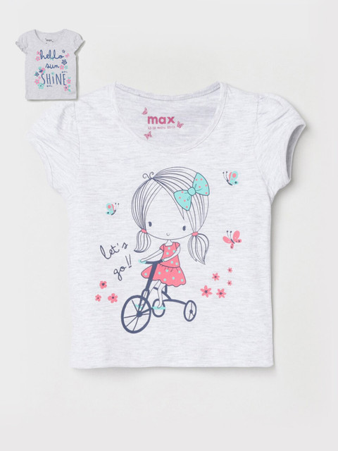 

max Girls Grey Set of 2 Printed T-Shirts