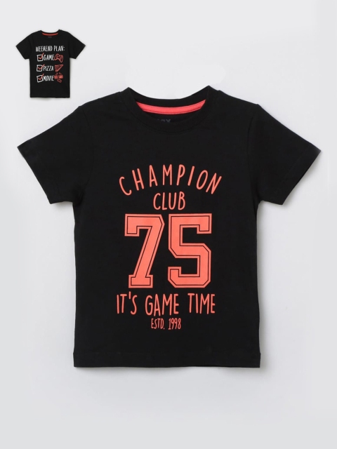 

max Boys Pack Of 2 Black Typography Printed Pure Cotton T-shirts