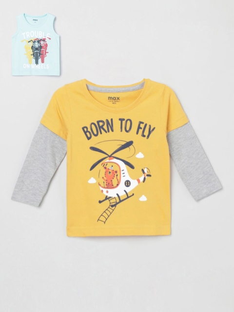 

max Boys Yellow & Green Set of 2 T-shirts