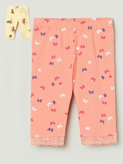 

max Girls Beige & Peach Cotton Printed Leggings