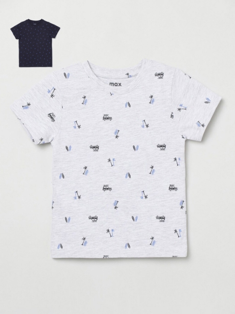 

Max Kids Boys Set of 2 White & Navy Blue Printed T-shirts