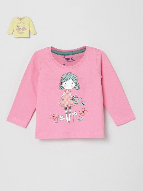 

max Girls Pack Of 2 Pink & Yellow Printed T-shirts