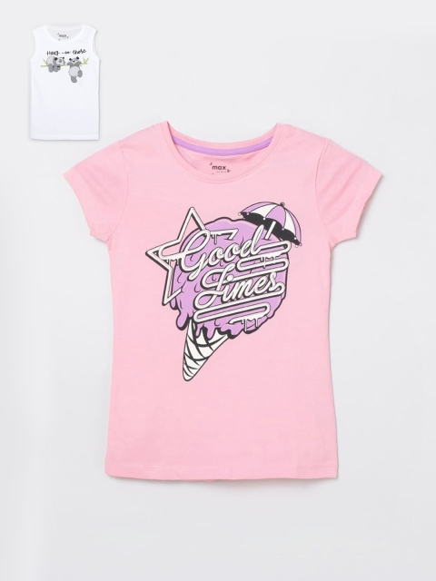 

Max Kids Girls Set of 2 Pink & White Printed T-shirts
