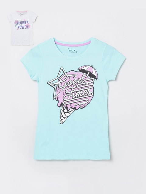 

max Girls Pack of 2 Multicolored Printed Regular Pure Cotton T-shirts, Multi