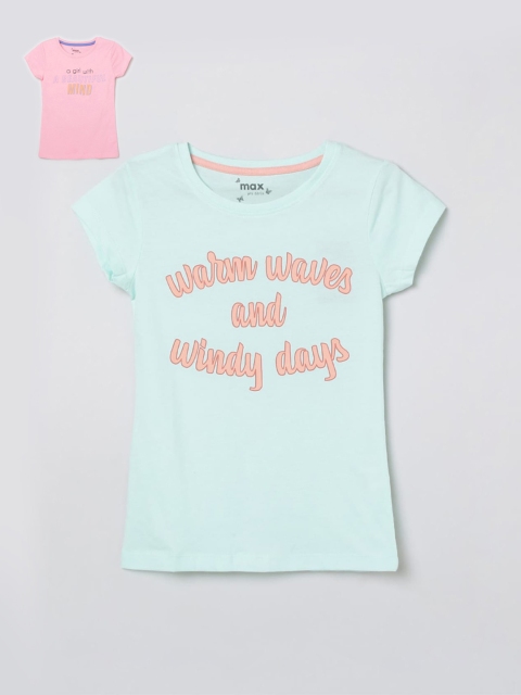 

max Girls Pink & Green Typography Printed T-shirt
