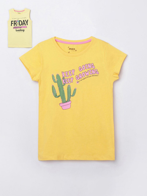 

max Kids-Girls Set of 2 Yellow Printed T-Shirts