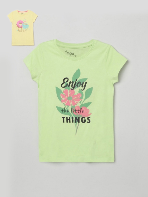 

max Girls Pack Of 2 Yellow & Green Printed T-shirts