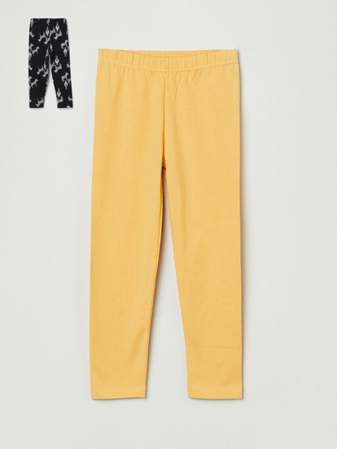 

max Girls Pack Of 2 Yellow & Black Ankle Length Leggings