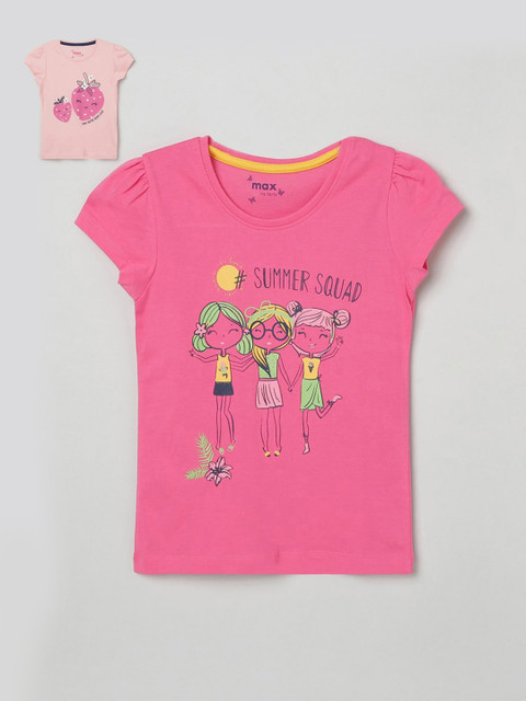 

max Girls Pink Peach Set of 2 T- Shirts, Fuchsia