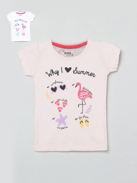 

Max Kids Girls Set of 2 White & Pink Printed T-shirts