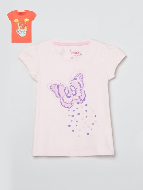 

max Girls Red & Pink Printed T-shirt