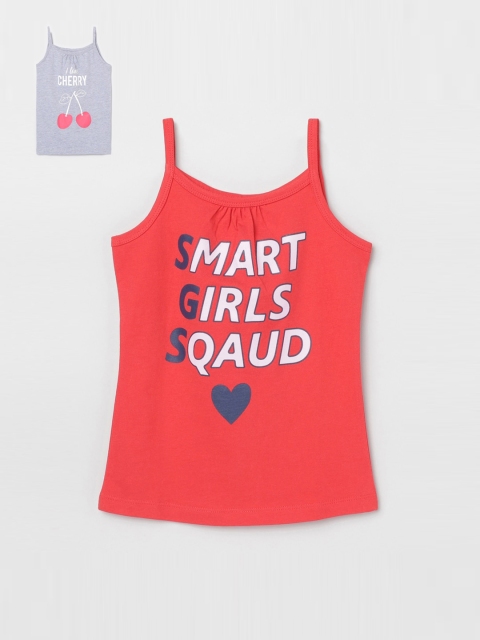 

max Girls Pack of 2 Grey & Red Typography Printed Tank Top