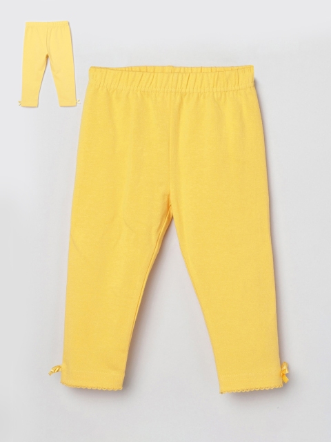 

max Girls Yellow Cotton Solid Leggings