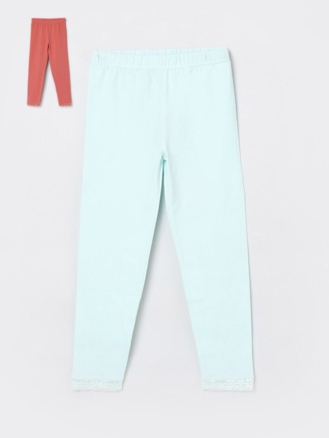 

max Girls Pack Of 2 Orange & Turquoise Blue Ankle Length Leggings