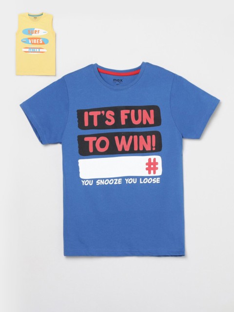 

max Boys Yellow Typography Printed T-shirt
