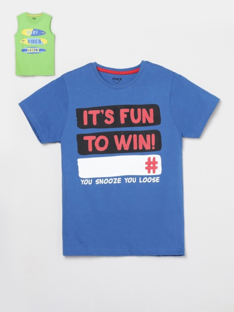 

max Kids-Boys Set of 2 Blue & Green Printed T-Shirts