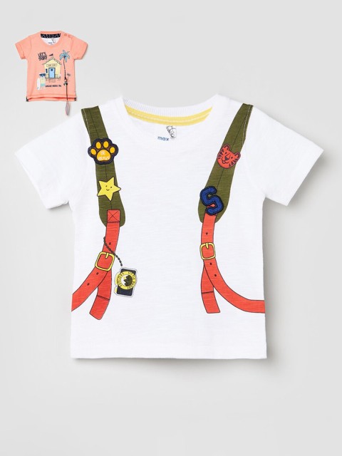 

max Boys Pack Of 2 White & Peach Graphic Printed T-Shirts