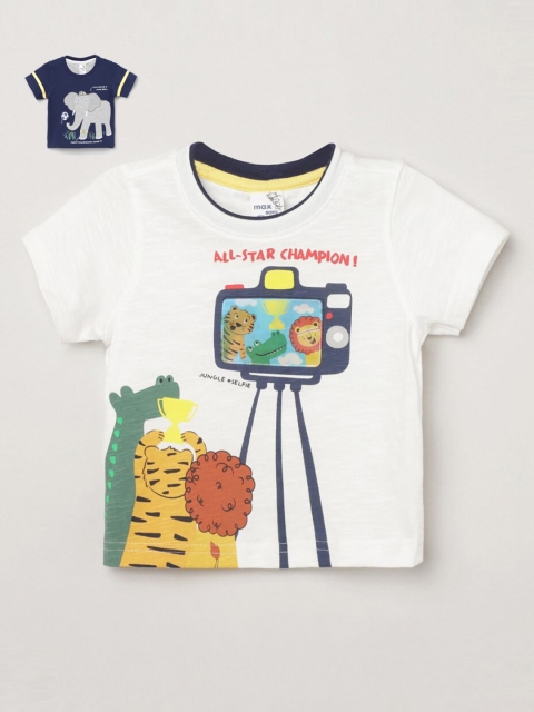 

max Boys White Navy Set of 2 T shirts, Navy blue