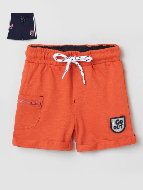 

max Kids-Boys Set of 2 Orange & Navy Blue Solid Shorts