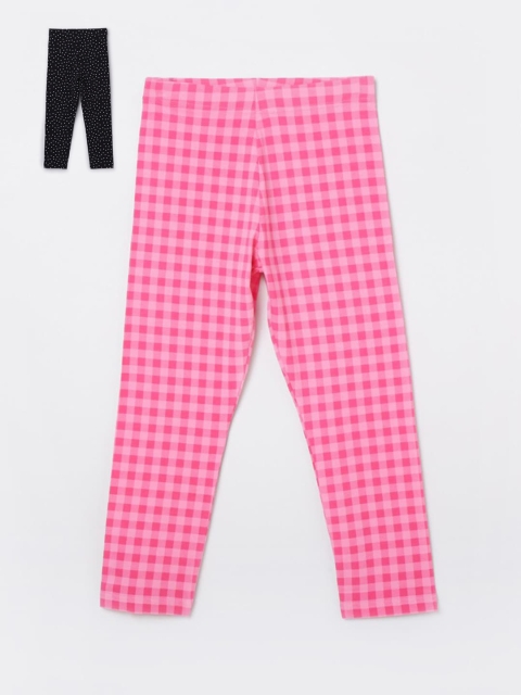 

max Girls Pack Of 2 Pink & Black Printed Leggings