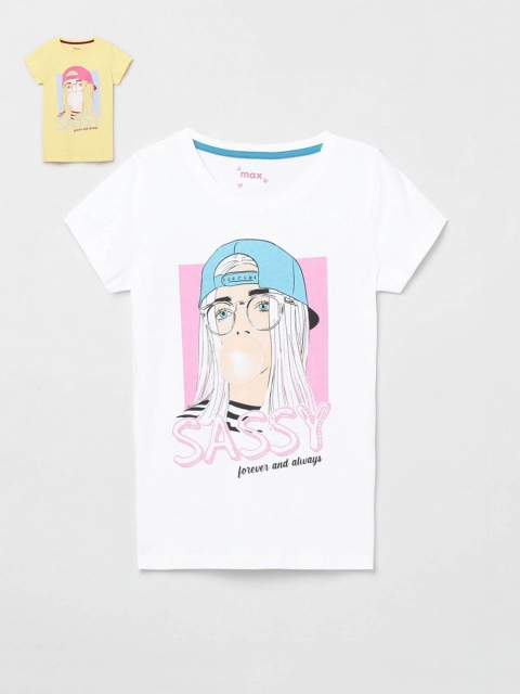 

max Girls Pack Of 2 White & Yellow Graphic Printed T-Shirts