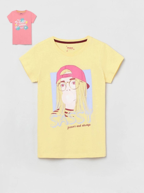 

max Girls Yellow & Pink Set of 2 Tshirts