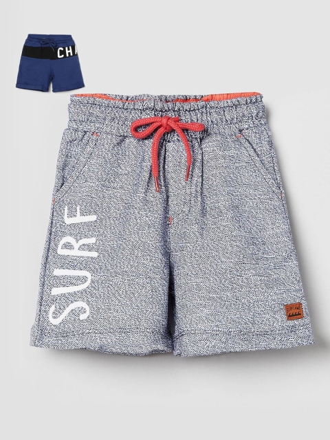 

max Boys Pack of 2 Grey Melange & Blue Printed Pure Cotton Shorts