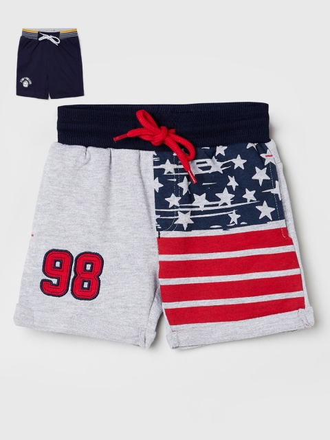 

max Boys Pack Of 2 Grey & Navy Blue Printed Regular Shorts