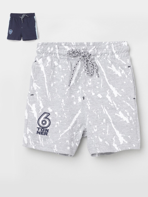 

max Boys Pack of 2 Grey & Black Printed Mid Rise Shorts